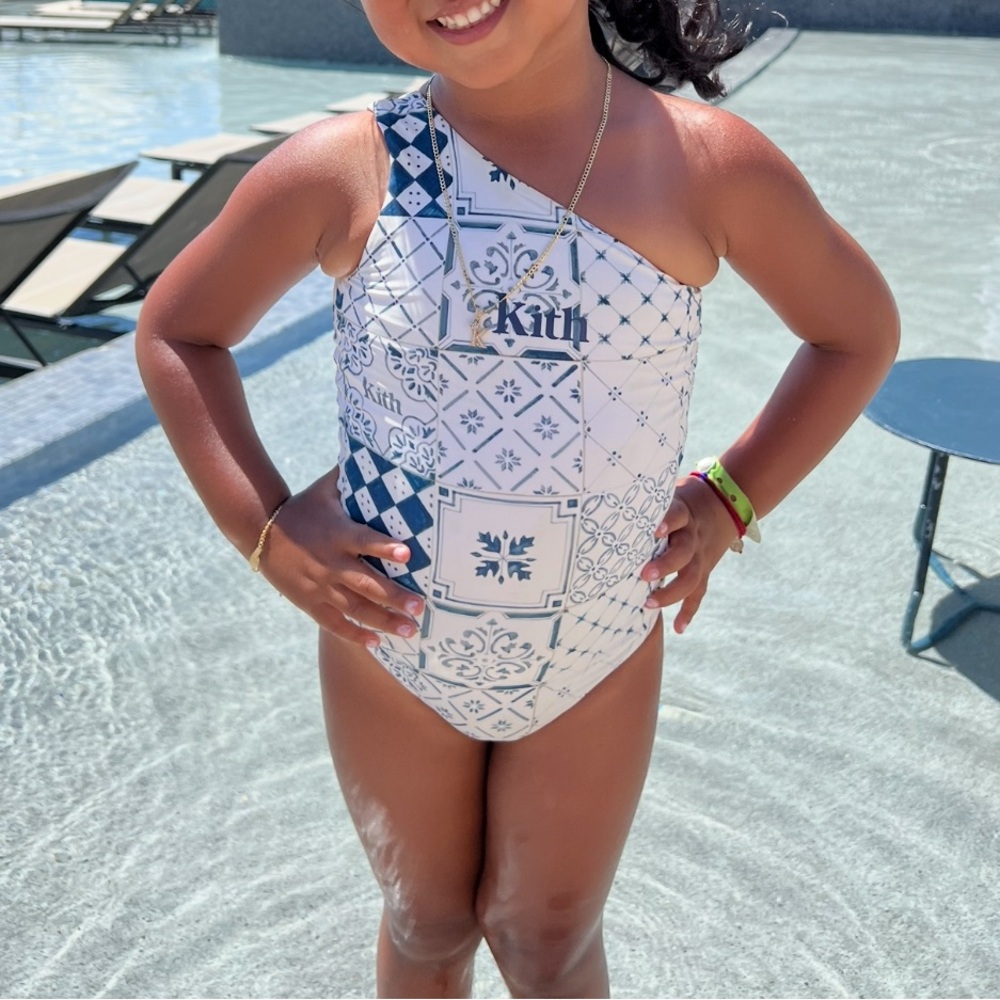 Kith Kids Blue and White One Piece Swimsuit size 4/5